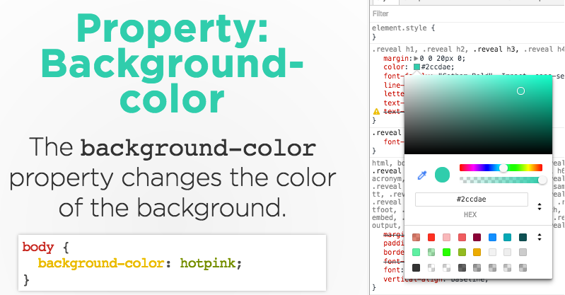Screenshot of picking a new color using Chrome Dev Tools