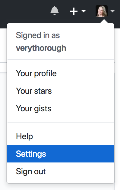 The user icon at the end of the page header opens a menu to account settings, profile, and more.