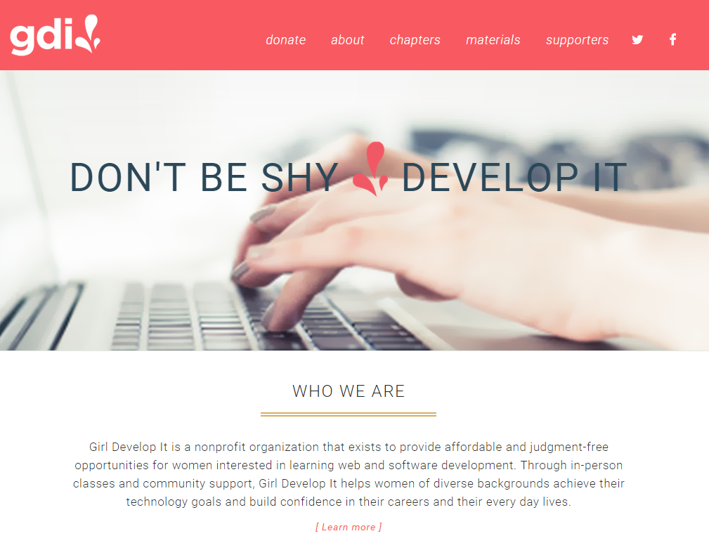 Screenshot of the Girl Develop It Homepage