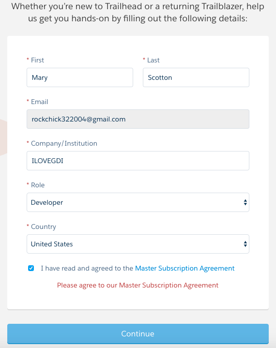 Signup screenshot